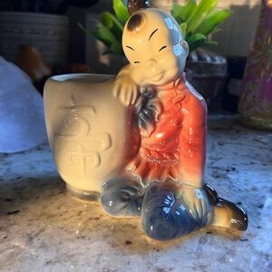 Asian themed asian youngster with basket planter, adorbs!!!